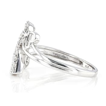 White Diamond Rhodium Over Sterling Silver Heart Bypass Ring 0.25ctw