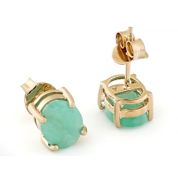 Oval Emerald Stud Earrings In 18K Gold Over Sterling Silver 3.40ctw