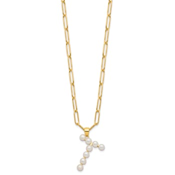 Gold Tone Sterling Silver 3-5.5mm Freshwater Cultured Pearl LETTER T
18-inch Necklace