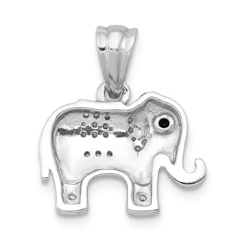 Rhodium Over 14k White Gold Black and White Diamond Elephant Pendant