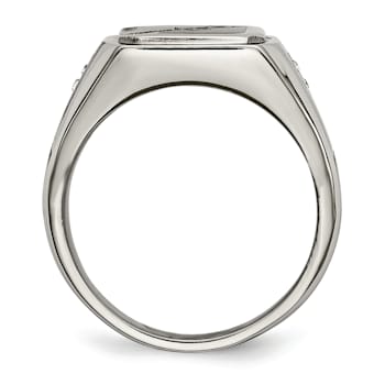 White Cubic Zirconia And Black Enamel Stainless Steel Men's Ring