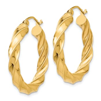 14k Yellow Gold Twisted 1" Hoop Earrings