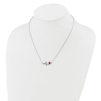 Rhodium Over Sterling Silver Lab Created Ruby and Cubic Zirconia
Heartbeat Necklace