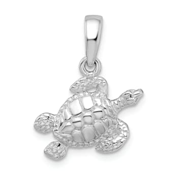 Rhodium Over Sterling Silver Polished Sea Turtle Pendant