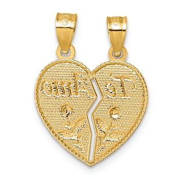 14K Yellow Gold With Rose Gold Accent Break Apart Heart With Te Amo And
Roses Pendant