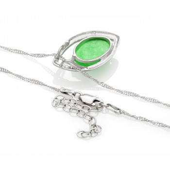 Green 13x9MM Jadeite Sterling Silver Pendant with Singapore Chain