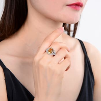 Oval Citrine with White Topaz Accents Sterling Silver Ring, 3.68ctw