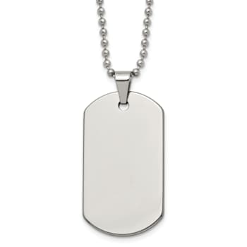 Tungsten Polished Dog Tag Pendant with 22 Inch Ball Chain