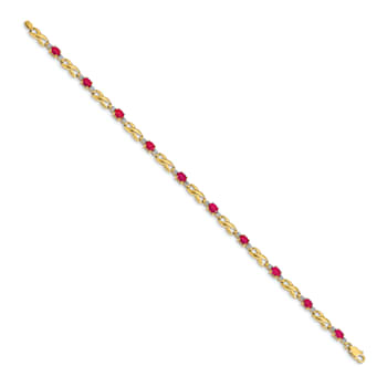 14k Yellow Gold and Rhodium Over 14k Yellow Gold Diamond and Oval Ruby Bracelet