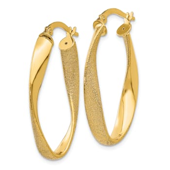 14k Yellow Gold Satin 3/8" Oval Twisted Hoop Earrings