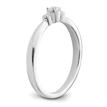 Rhodium Over 14K White Gold Petite Beaded Edge Round Diamond Ring 0.1ctw