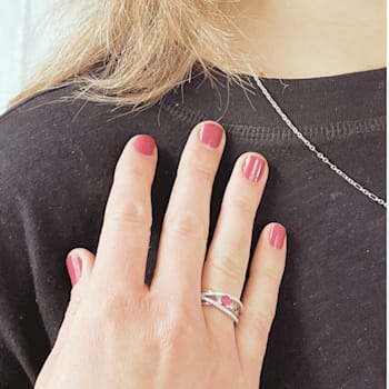 Round Ruby with White Sapphire Accents Sterling Silver Crossover Open
Design Ring, 0.65ctw