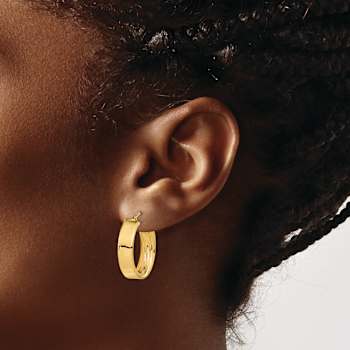 14k Yellow Gold Polished and Inside Textured 7/8" Hoop Earrings