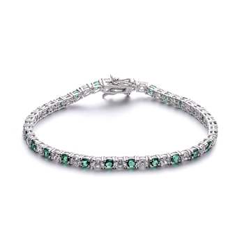 Emerald Color CZ Tennis Bracelet In Sterling Silver