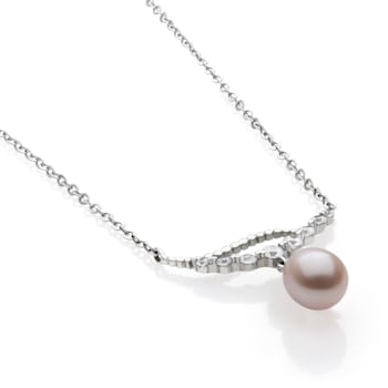 Sterling Silver Freshwater Pearl and Cubic Zirconia Necklace