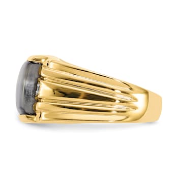 10K Yellow Gold Gray Onyx Cats Eye and 0.01ct Diamond Men's Ring