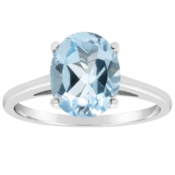 10x8mm Oval Sky Blue Topaz Rhodium Over Sterling Silver Ring