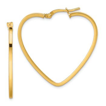 14k Yellow Gold 1 5/16" Polished Heart Hoop Earrings