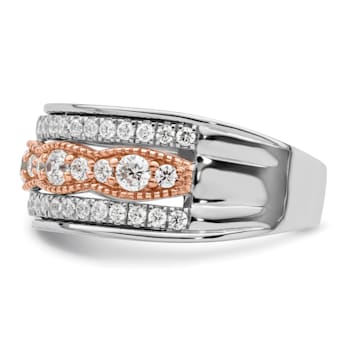 14K Two-tone White and Rose Gold Diamond Wedding Band 1.03ctw