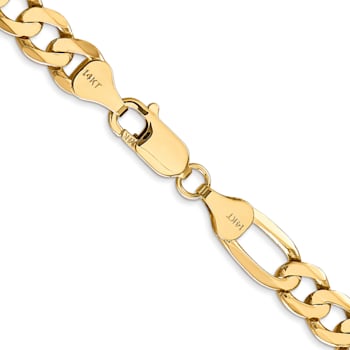 14K Yellow Gold 7mm Flat Figaro Chain Necklace