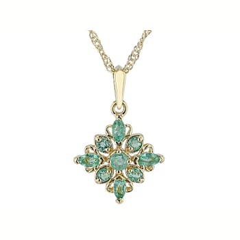 Emerald Marquise And Round Pendant Necklace In 18K Gold Over Sterling Silver