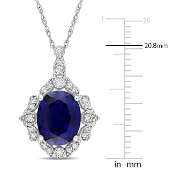 Lab Created Blue Sapphire and White Diamond 10k White Gold Pendant With
Chain 4.32ctw