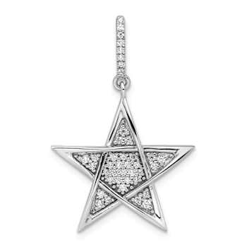 Rhodium Over 14k White Gold Polished Diamond Star Pendant