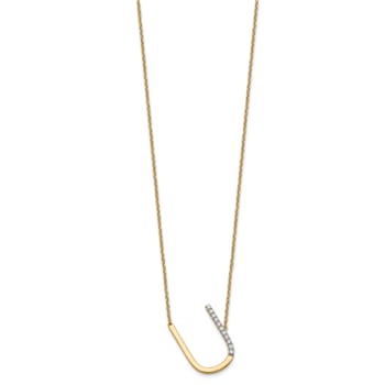 14k Yellow Gold and Rhodium Over 14k Yellow Gold Sideways Diamond
Initial U Pendant 18 Inch Necklace