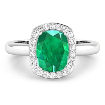1.96ctw Green Emerald and Diamond 14K White Gold Halo Ring