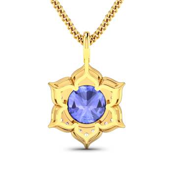 2.02ctw 14K Yellow Gold Tanzanite and White Diamond Pendant with 18 inch
Cable Chain