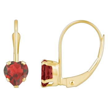 5mm Heart Shape Garnet 10k Yellow Gold Drop Earrings