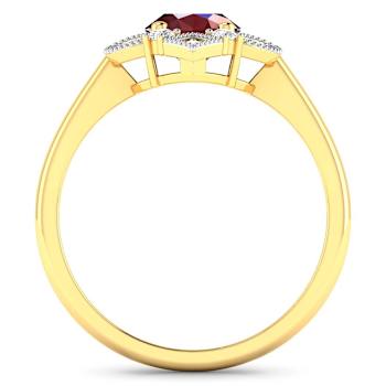 1.7ctw Red Ruby and Diamond 14K Yellow Gold Halo Ring