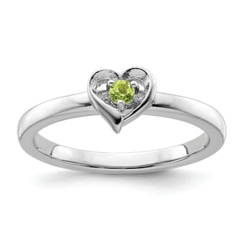 Sterling Silver Stackable Expressions Peridot Heart Ring 0.06ctw