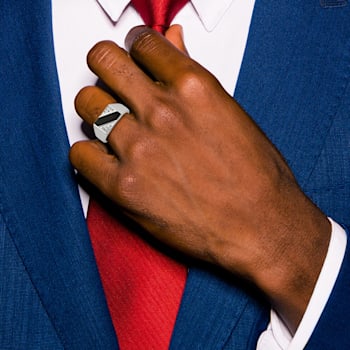 White Cubic Zirconia And Black Enamel Stainless Steel Signet Men's Ring