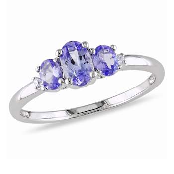 Tanzanite and Diamond 10K White Gold Ring 0.77ctw