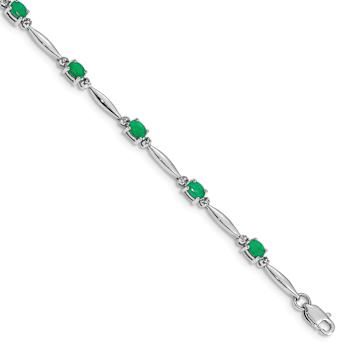 Rhodium Over 10k White Gold Diamond and Emerald Bracelet