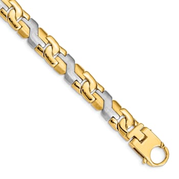10k Yellow Gold and 10k White Gold 8.8mm Satin and Hand Polished Fancy
Link Bracelet
