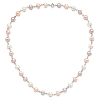 Rhodium Over Sterling Silver Multi-color Freshwater Pearl
Necklace/Bracelet/Earring Set