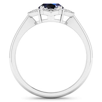1.5ctw Blue Sapphire and Diamond 14K White Gold Halo Ring