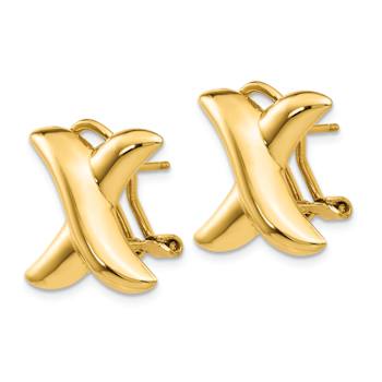 14k Yellow Gold 16mm Polished X Stud Earrings