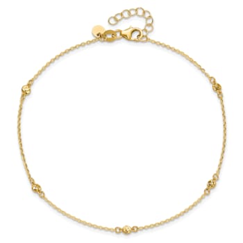 14K Yellow Gold Polished Diamond-cut 9-inch Plus 1-inch Extension Anklet