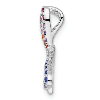 Rhodium Over Sterling Silver Multicolor Cubic Zirconia Dragonfly Chain Slide