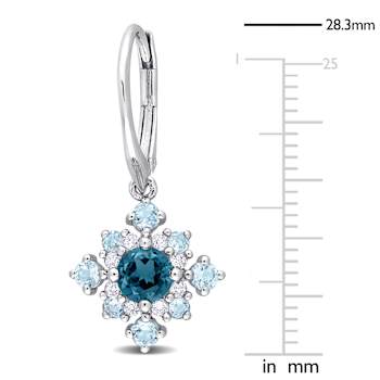 2.63ctw London Blue, Sky Blue and White Topaz Cluster Earrings in
Sterling Silver