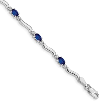 Rhodium Over 14k White Gold Diamond and Sapphire Bracelet