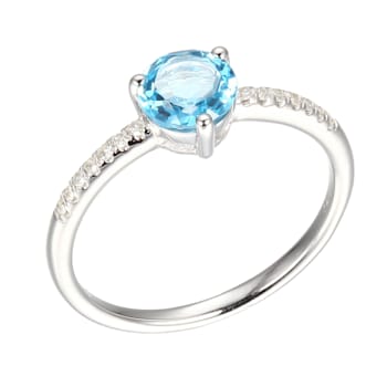 Swiss Blue Topaz and Diamond 10k White Gold Ring 0.91ctw