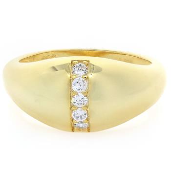 Small Dome Band Ring With CZ In 18K Gold Over Sterling Silver