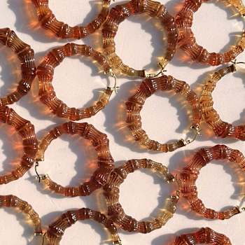 14K Yellow Gold Over Sterling Silver Bamboo Acrylic Hoops in Rum and Coke
