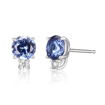 Blue Lab Created Sapphire Rhodium Over Sterling Silver Earrings