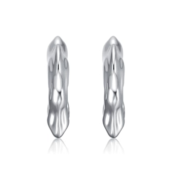 Twisted Open Hoop Earrings In Rhodium Over Brass