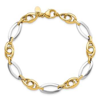 14K Two-tone Gold Polished Fancy Link Bracelet